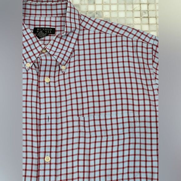 Harold Powell Blue Long Sleeve Button Down with Red Check Pattern - Picture 2 of 10